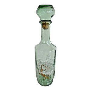 Italian Hand Painted Glass Decanter w/ Stopper 12" Willow Tree IVV Italy Vintage